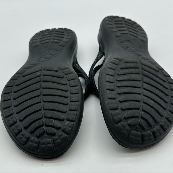 CROCS Capri Black Suede with Metallic Snake Print Women's Flip Flop Sandals - Picture 7 of 10